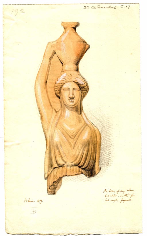 192, terracotta female figure upright with a jug on her head